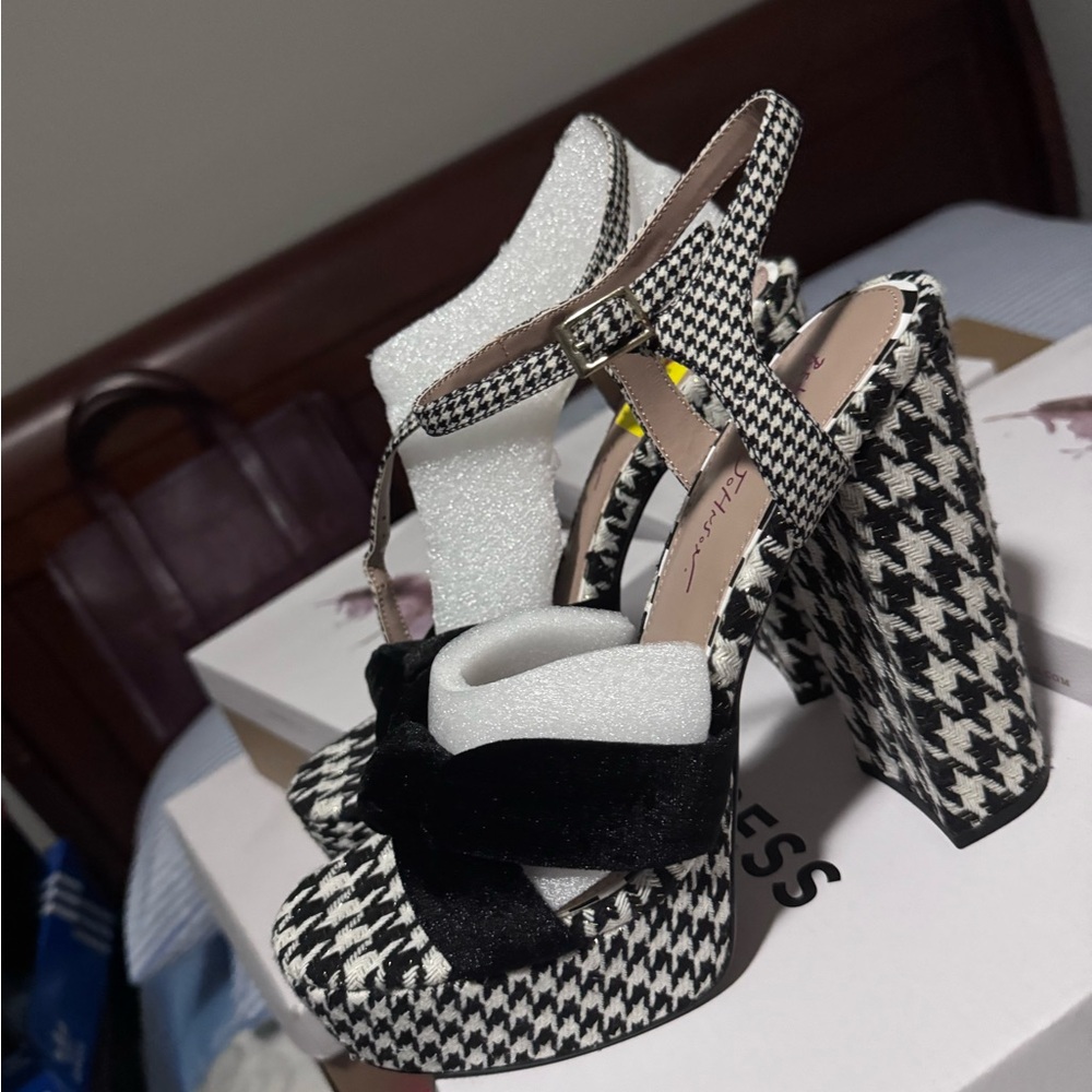 Betsey Johnson Black and White Houndstooth Platform Heels